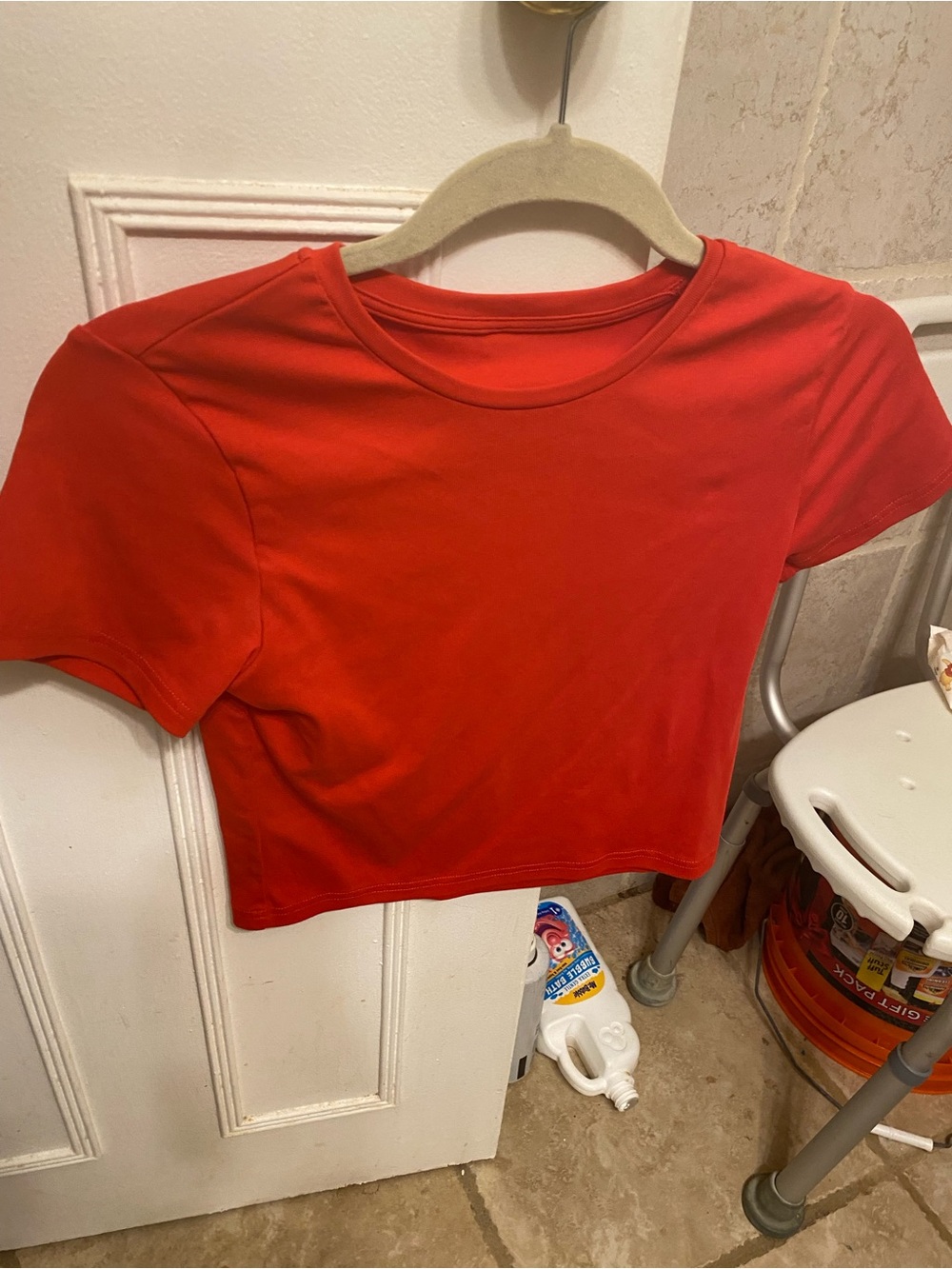 Red Women's Crewneck Crop Top